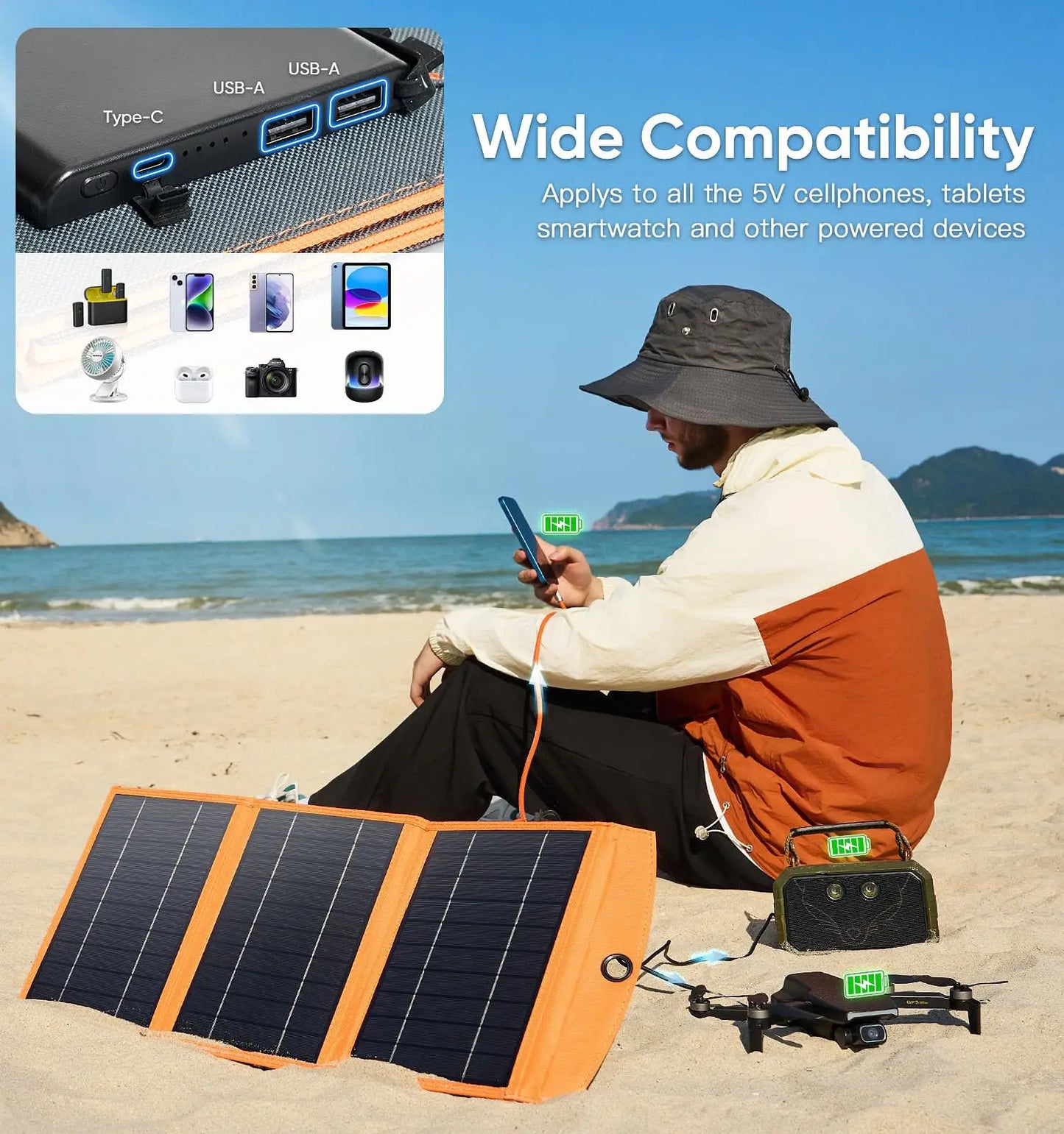 30W Solar Panel 10000mah btttery full system kit Foldable and portable Outdoor power bank for outdoor RV camping mobile phones