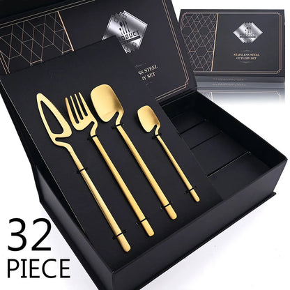 32-Piece Black Matte Cutlery Set