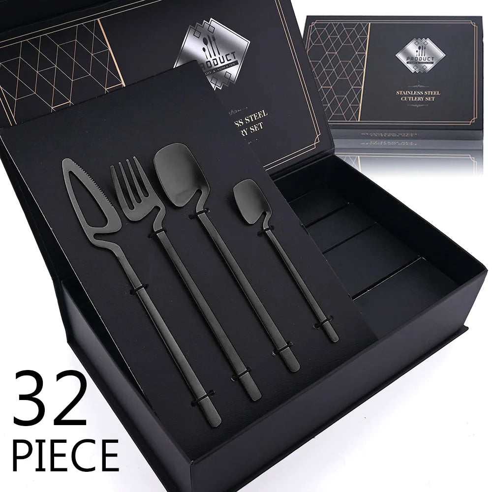 32-Piece Black Matte Cutlery Set