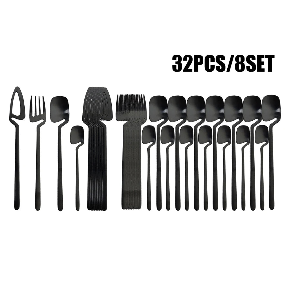 32-Piece Black Matte Cutlery Set