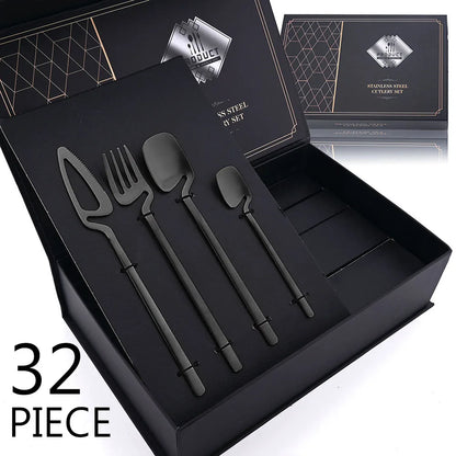 32-Piece Black Matte Cutlery Set