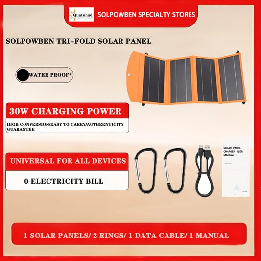 30W Solar Panel 10000mah btttery full system kit Foldable and portable Outdoor power bank for outdoor RV camping mobile phones