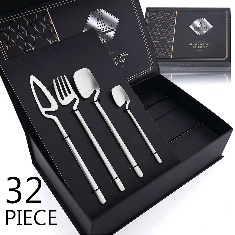 32-Piece Black Matte Cutlery Set