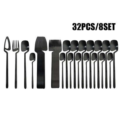 32-Piece Black Matte Cutlery Set